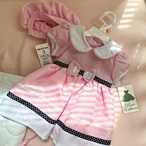 Rare Editions Pink and White Baby Dress 3 piece Set